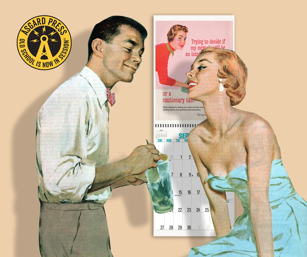 Vintage couple chatting next to a calendar